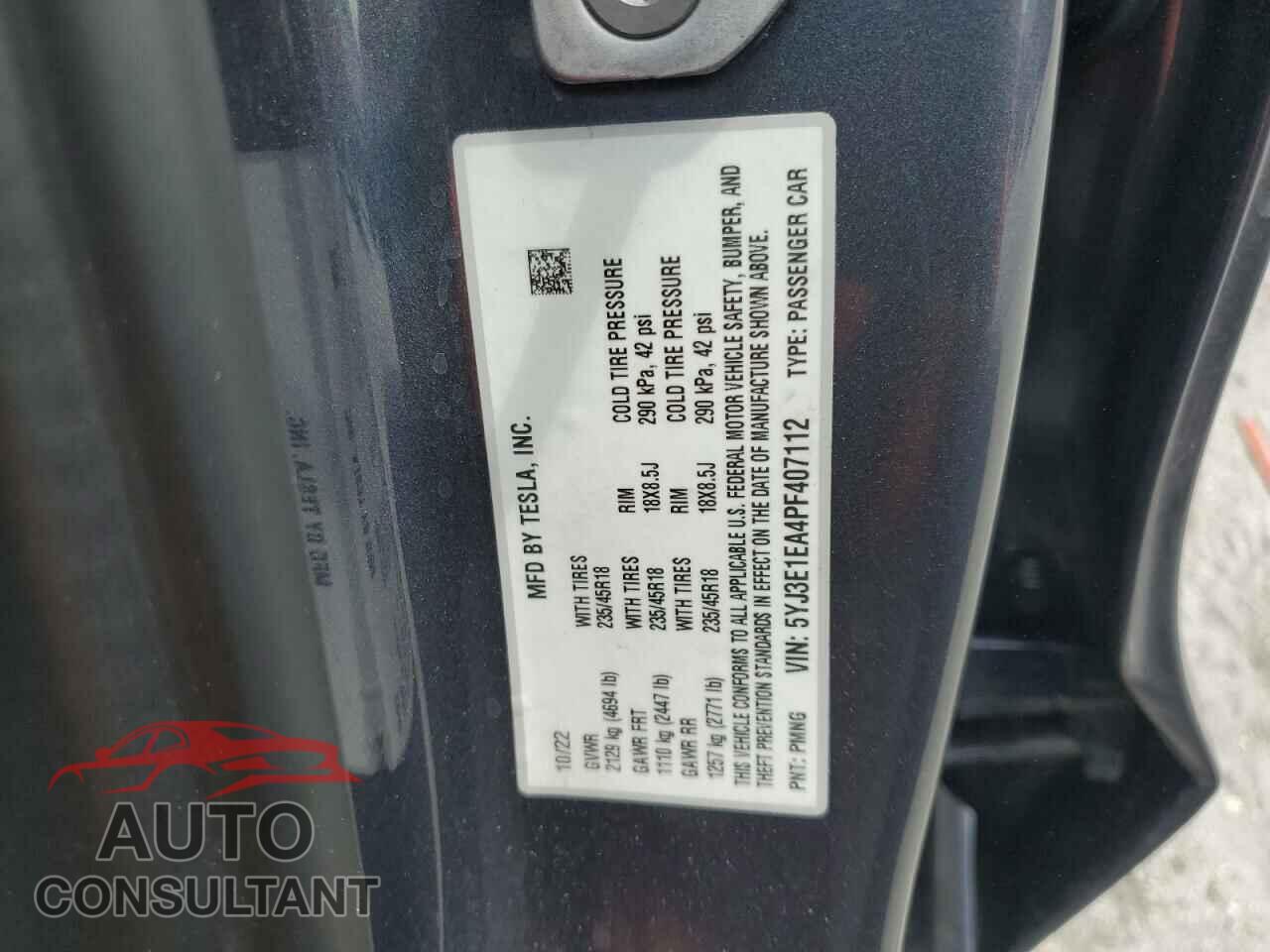 TESLA MODEL 3 2023 - 5YJ3E1EA4PF407112