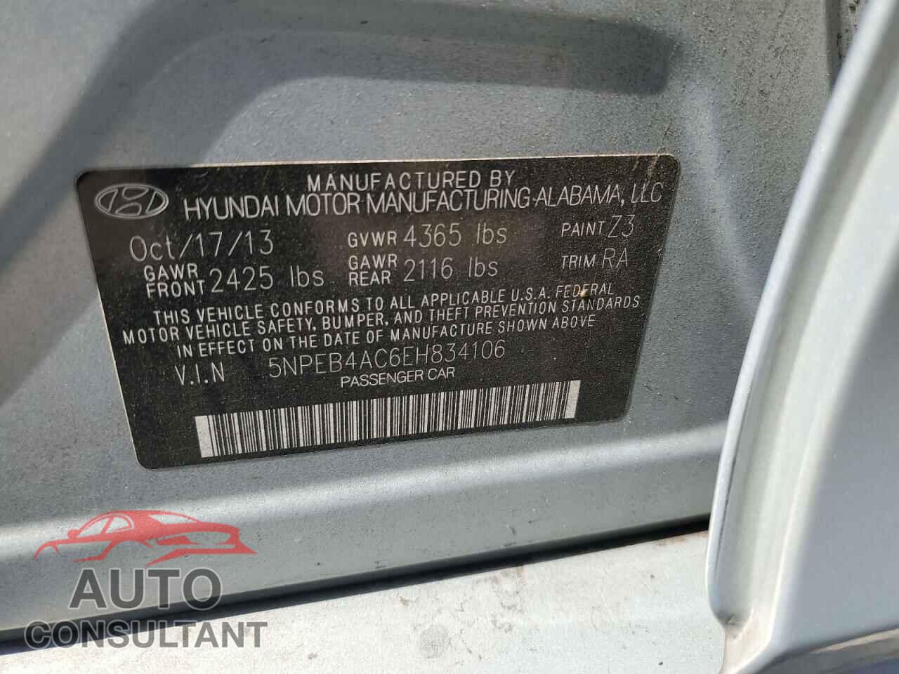 HYUNDAI SONATA 2014 - 5NPEB4AC6EH834106