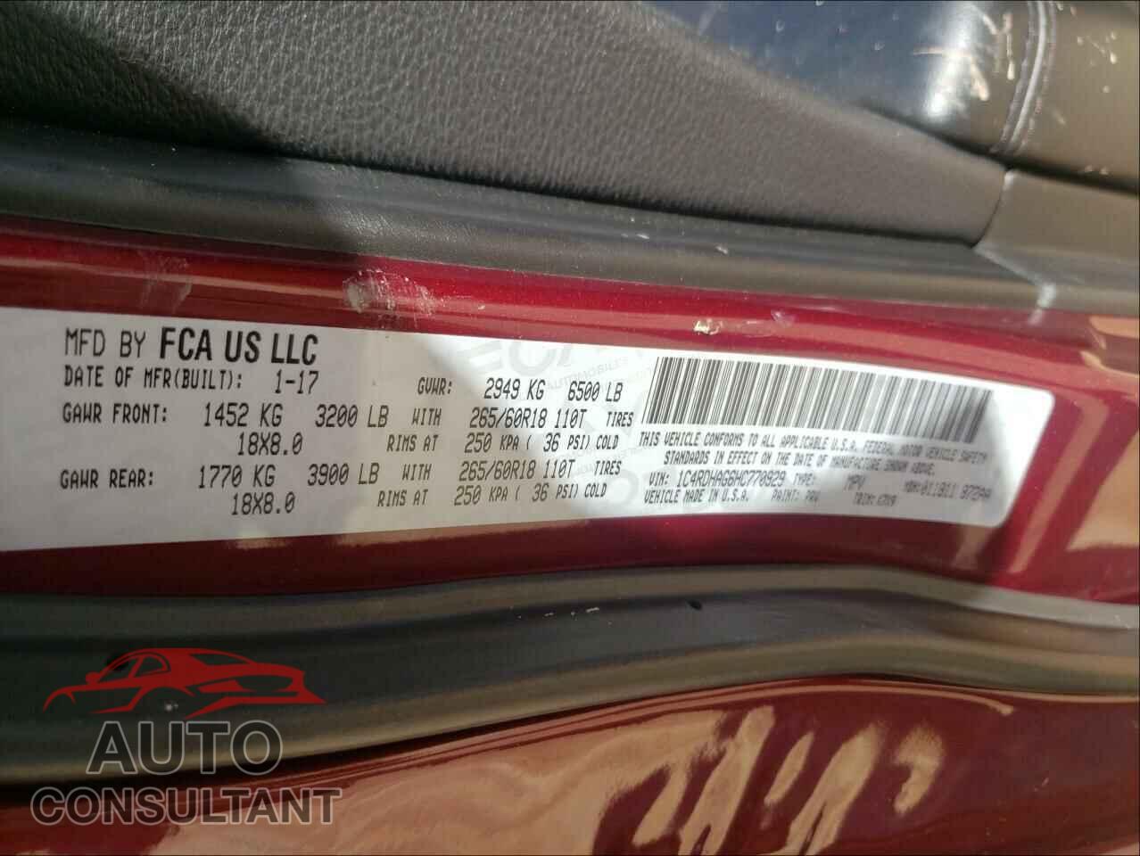 DODGE DURANGO 2017 - 1C4RDHAG6HC770929
