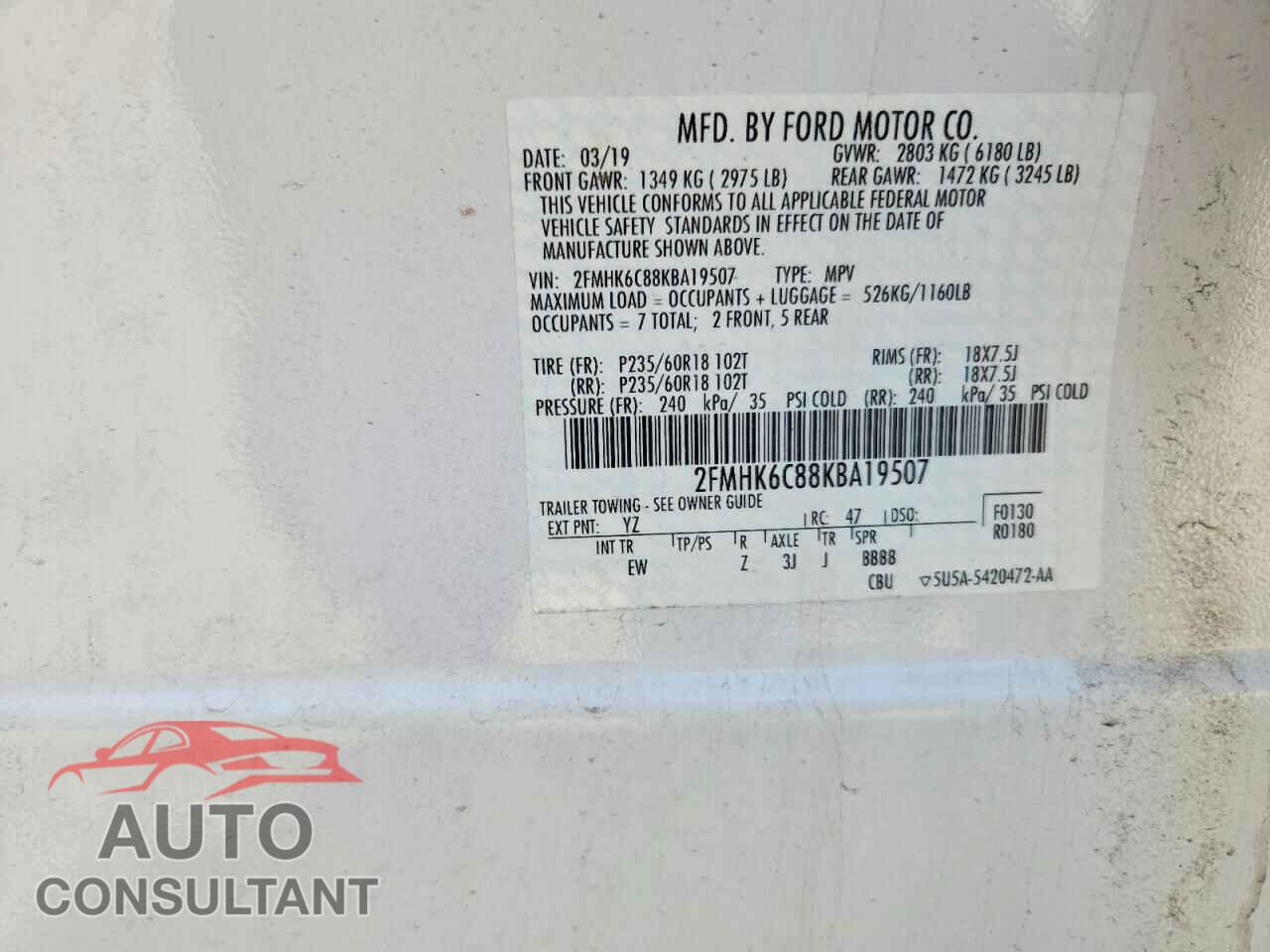 FORD FLEX 2019 - 2FMHK6C88KBA19507
