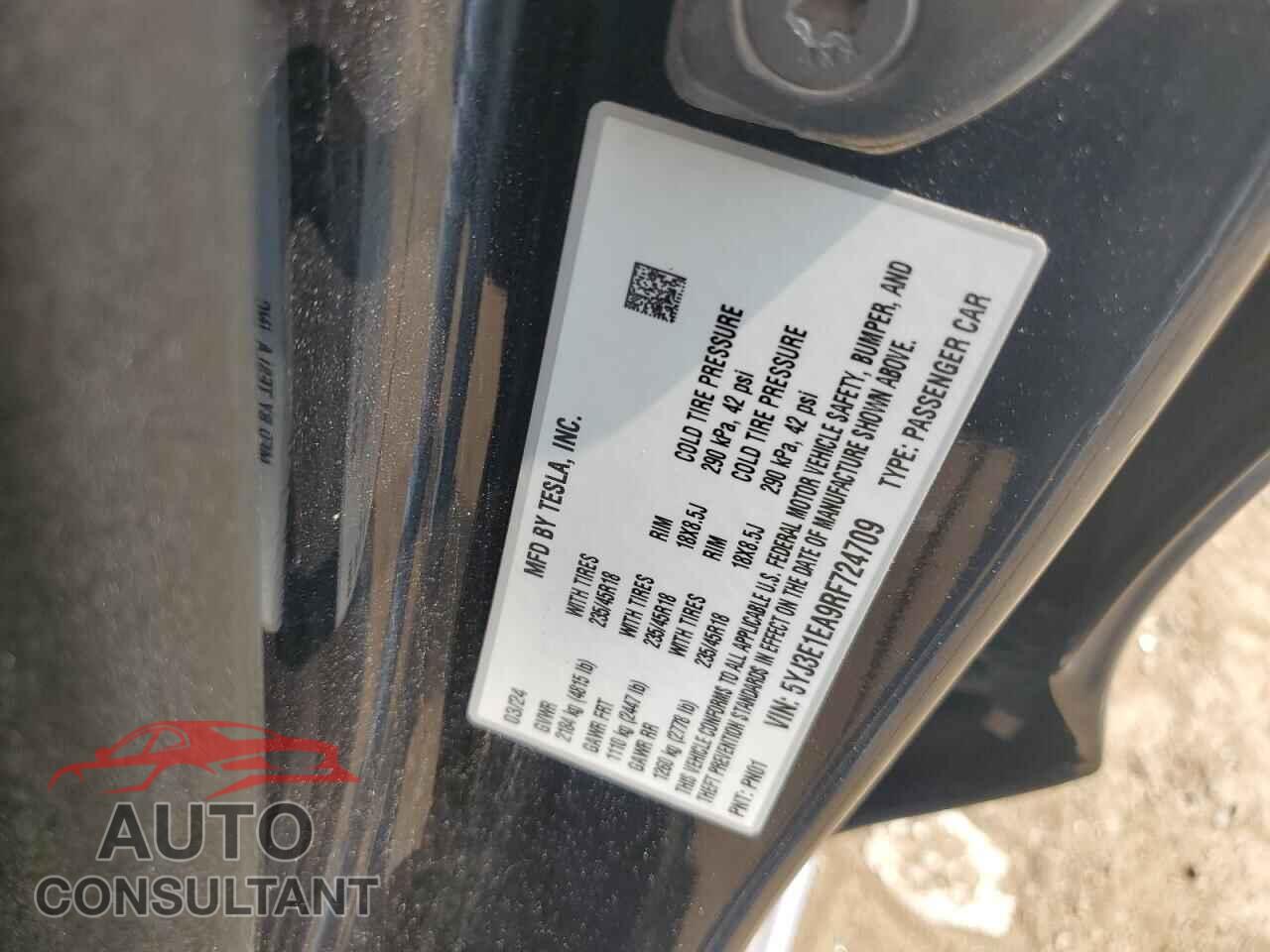TESLA MODEL 3 2024 - 5YJ3E1EA9RF724709