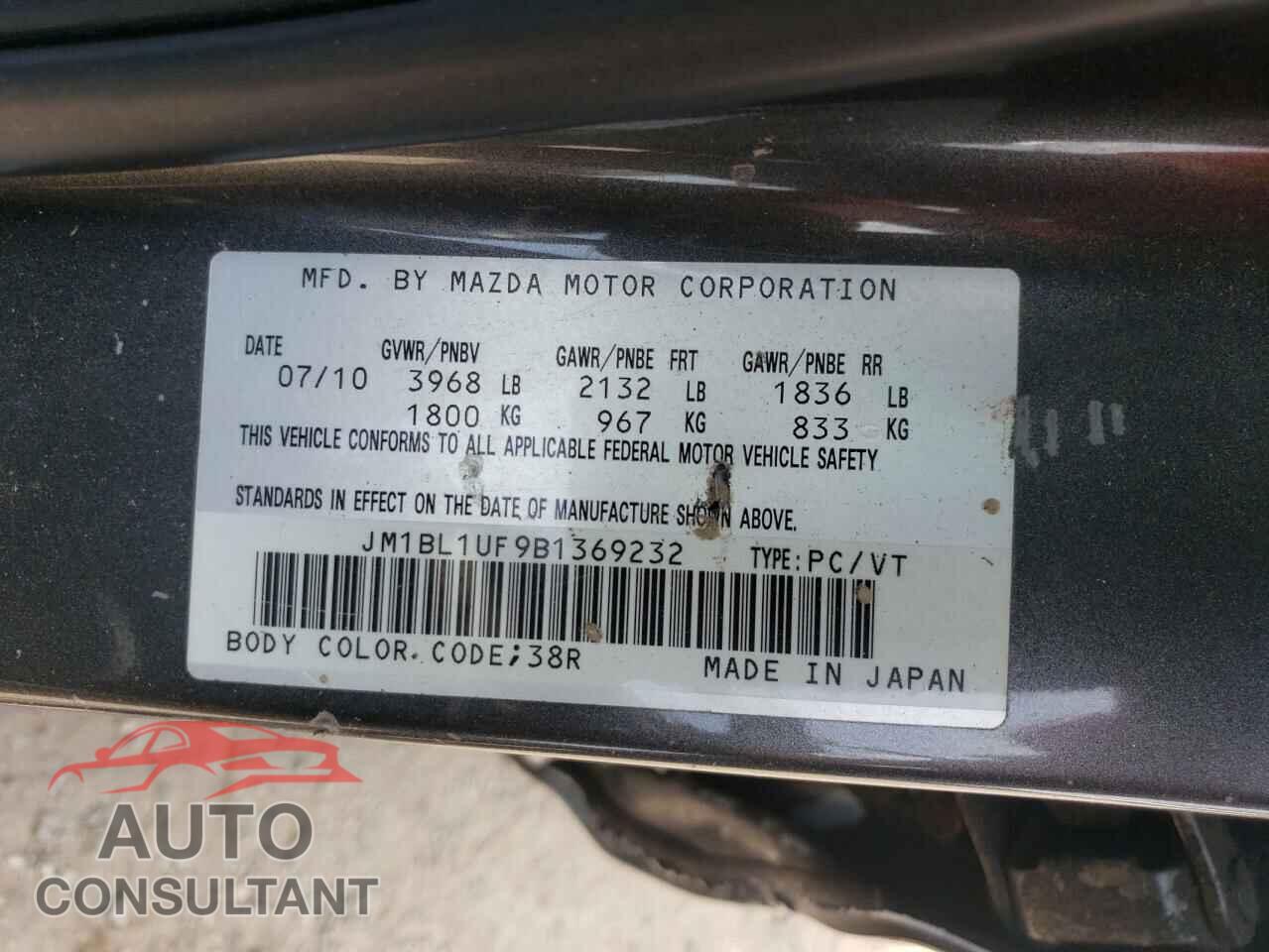 MAZDA 3 2011 - JM1BL1UF9B1369232
