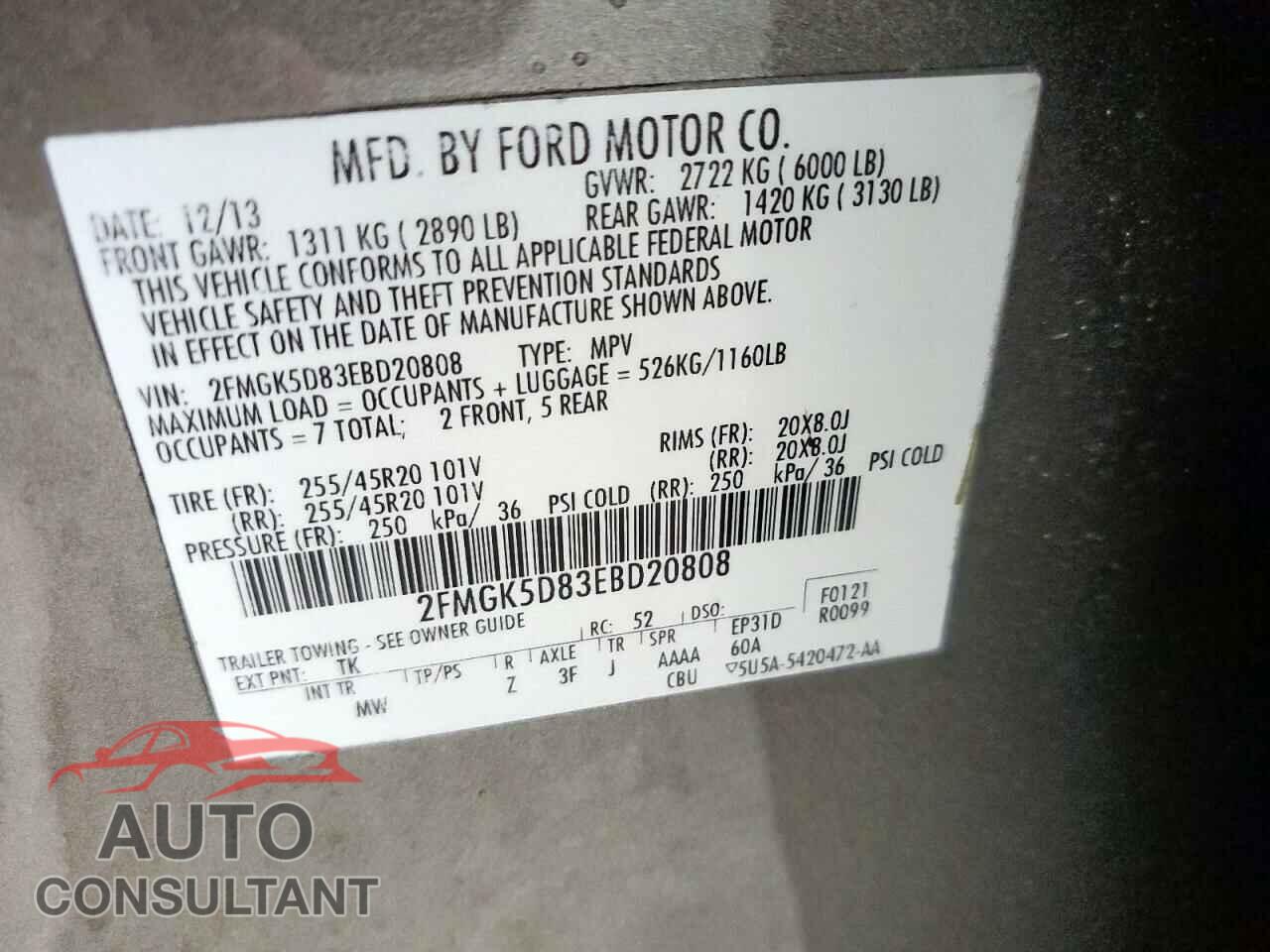 FORD FLEX 2014 - 2FMGK5D83EBD20808