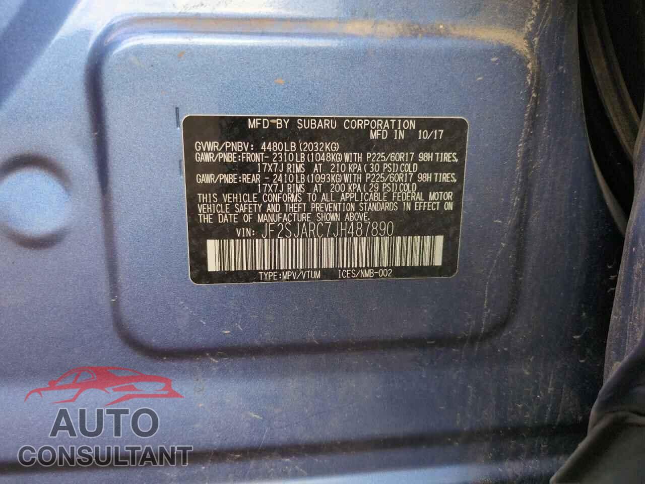 SUBARU FORESTER 2018 - JF2SJARC7JH487890