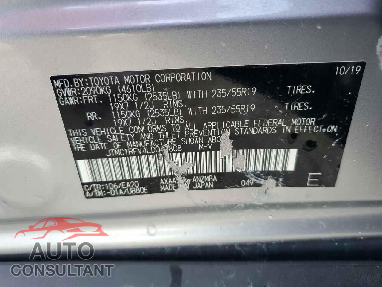 TOYOTA RAV4 2020 - JTMC1RFV4LD044808
