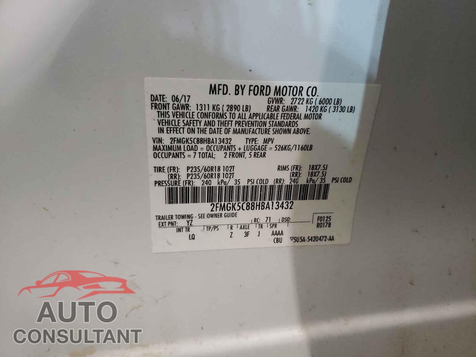 FORD FLEX 2017 - 2FMGK5C88HBA13432