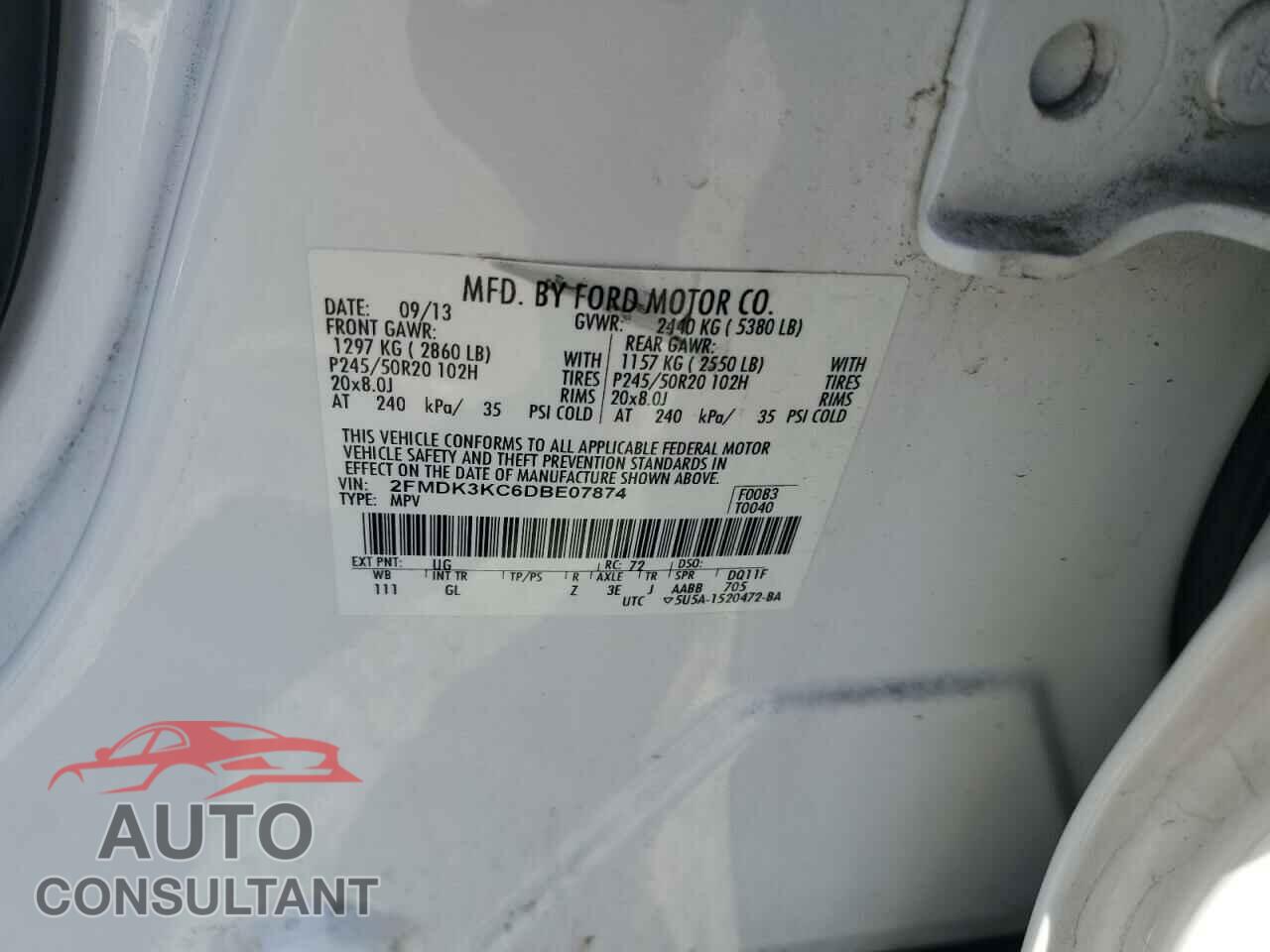 FORD EDGE 2013 - 2FMDK3KC6DBE07874