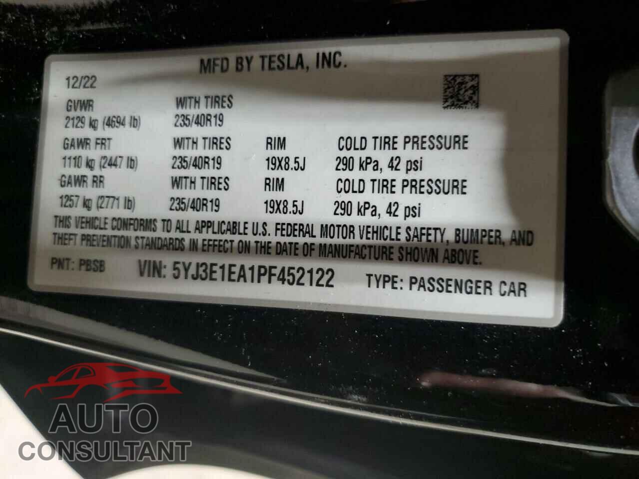 TESLA MODEL 3 2023 - 5YJ3E1EA1PF452122