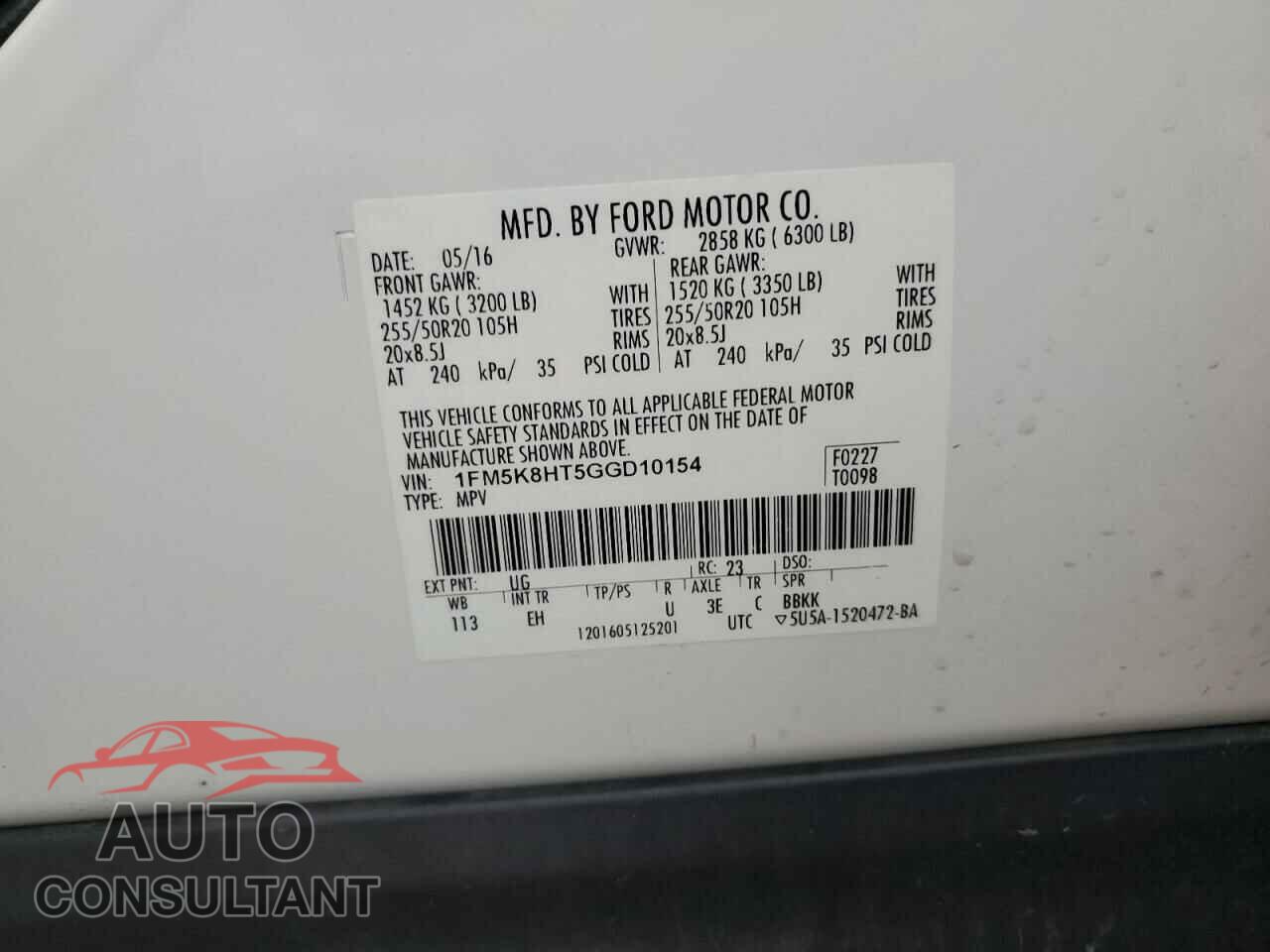FORD EXPLORER 2016 - 1FM5K8HT5GGD10154