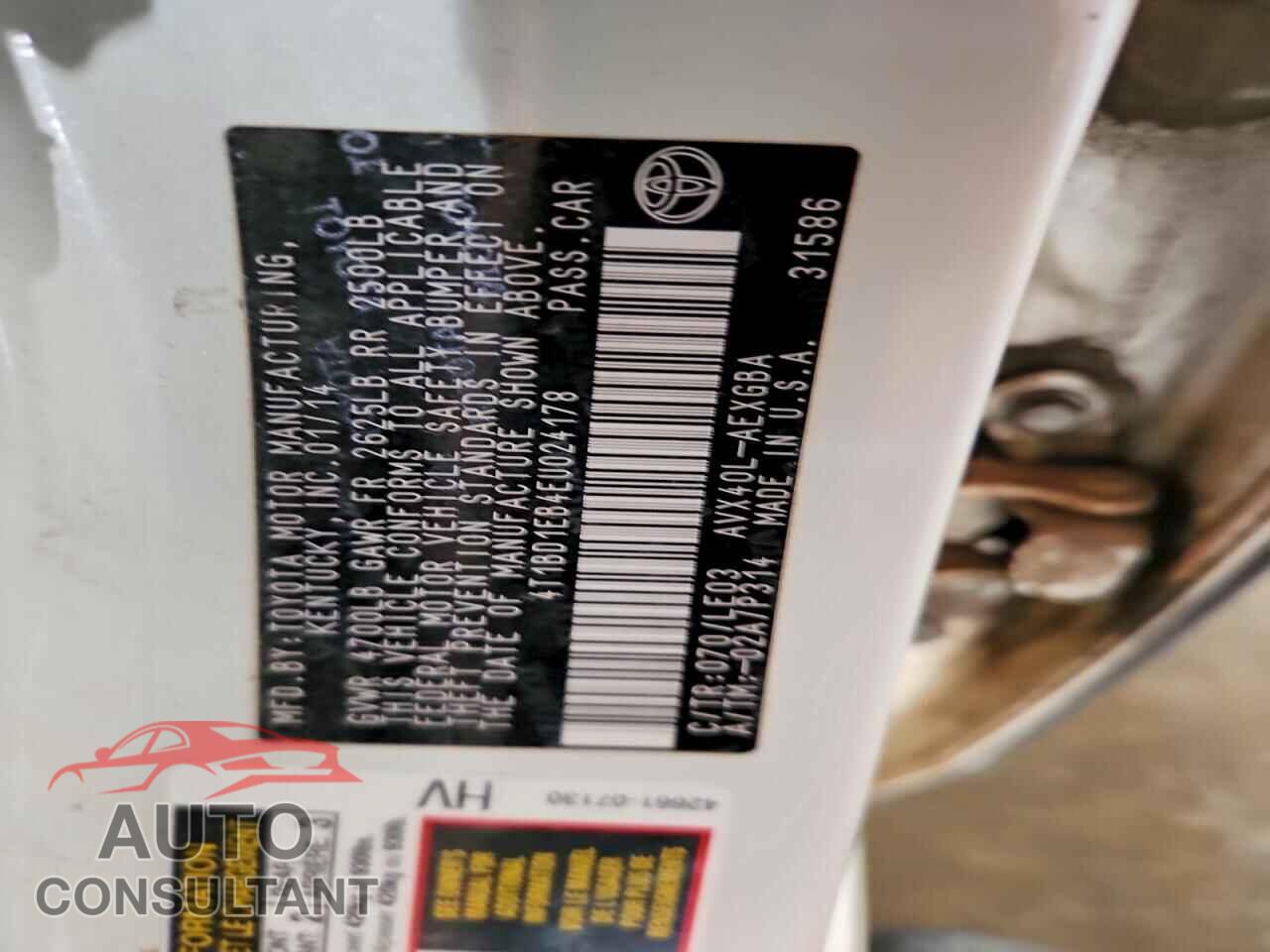 TOYOTA AVALON 2014 - 4T1BD1EB4EU024178