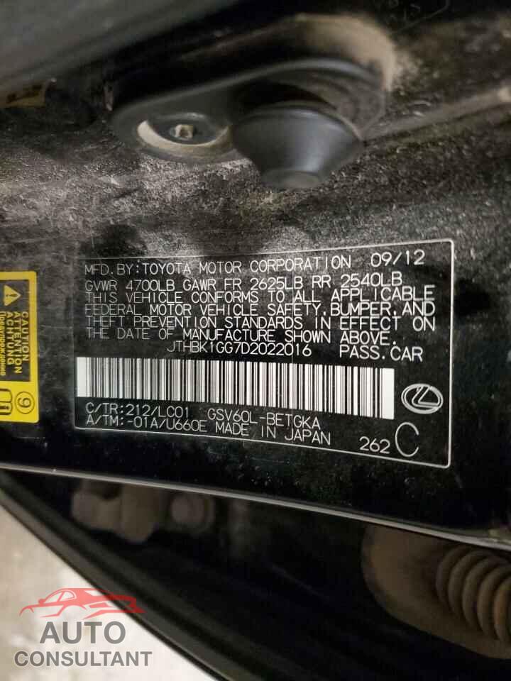 LEXUS ES350 2013 - JTHBK1GG7D2022016