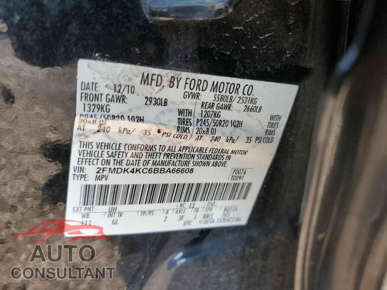 FORD EDGE 2011 - 2FMDK4KC6BBA66608