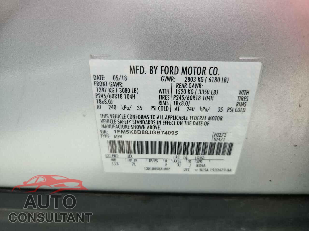 FORD EXPLORER 2018 - 1FM5K8B88JGB74095