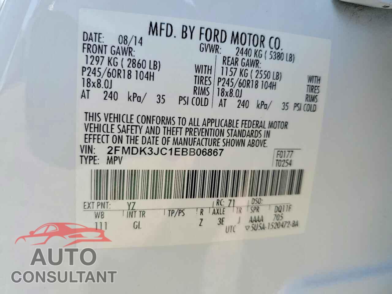 FORD EDGE 2014 - 2FMDK3JC1EBB06867