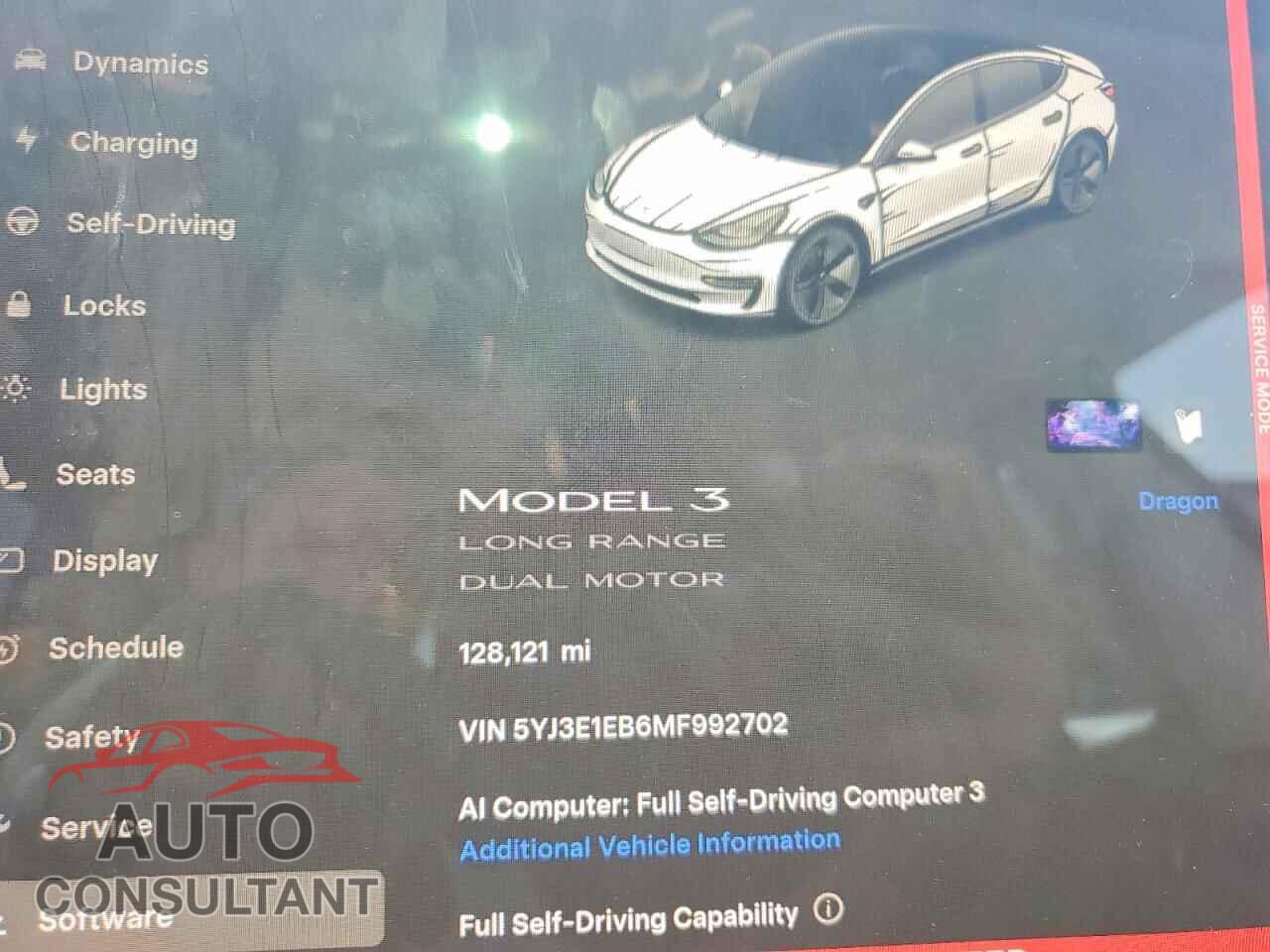 TESLA MODEL 3 2021 - 5YJ3E1EB6MF992702