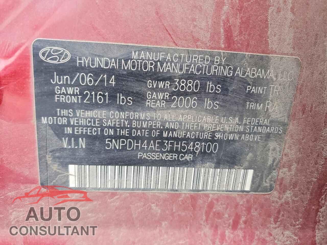 HYUNDAI ELANTRA 2015 - 5NPDH4AE3FH548100