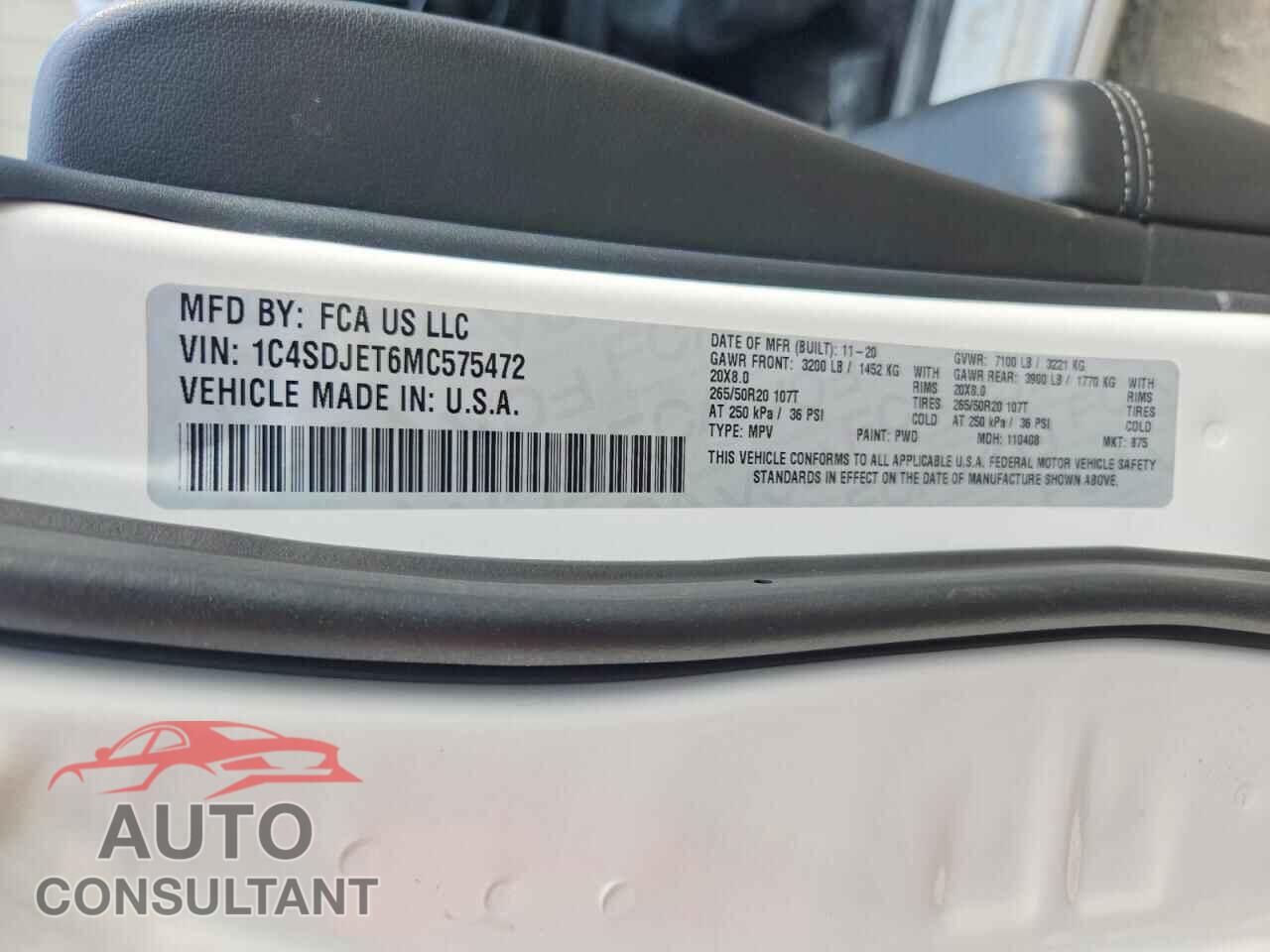 DODGE DURANGO 2021 - 1C4SDJET6MC575472