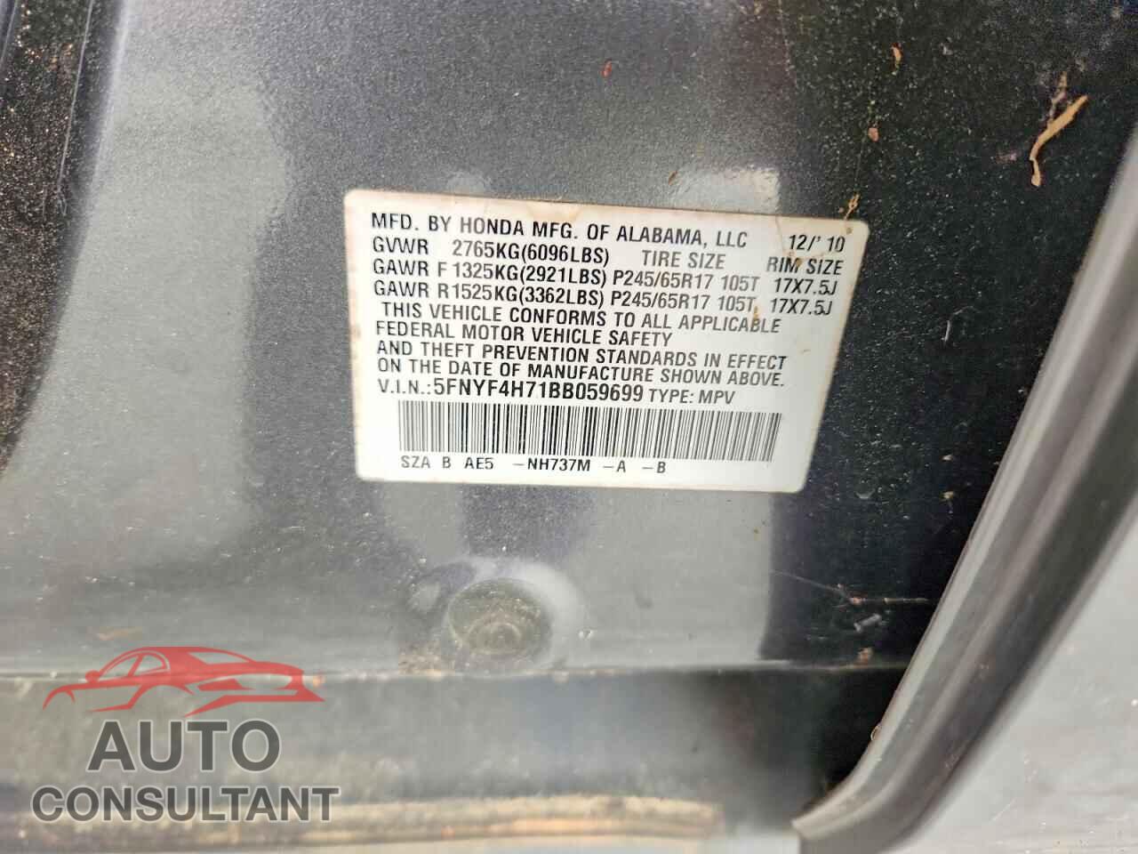 HONDA PILOT 2011 - 5FNYF4H71BB059699