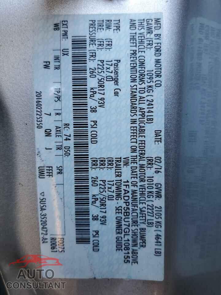 FORD CMAX 2016 - 1FADP5BU7GL108155