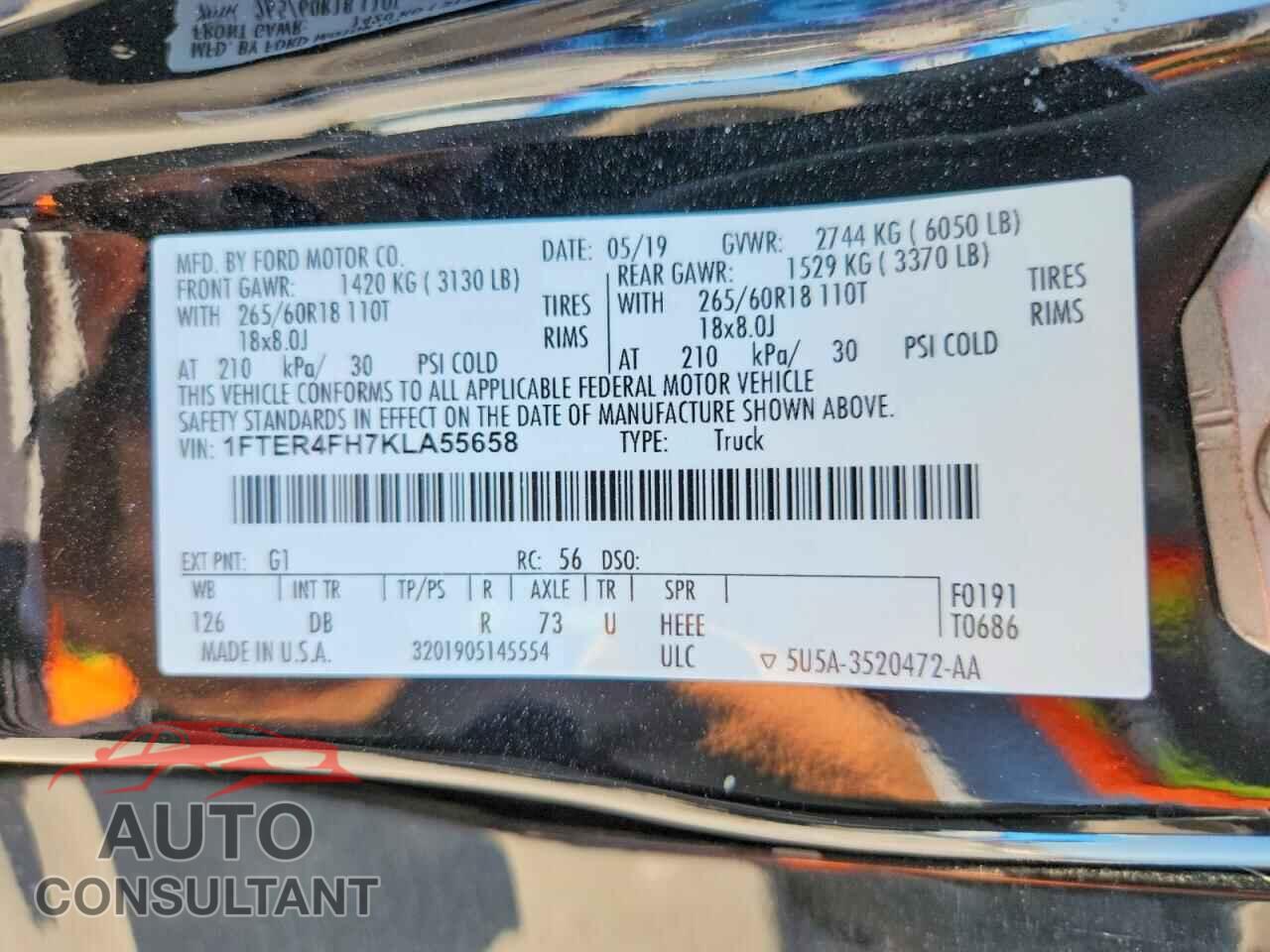 FORD RANGER 2019 - 1FTER4FH7KLA55658