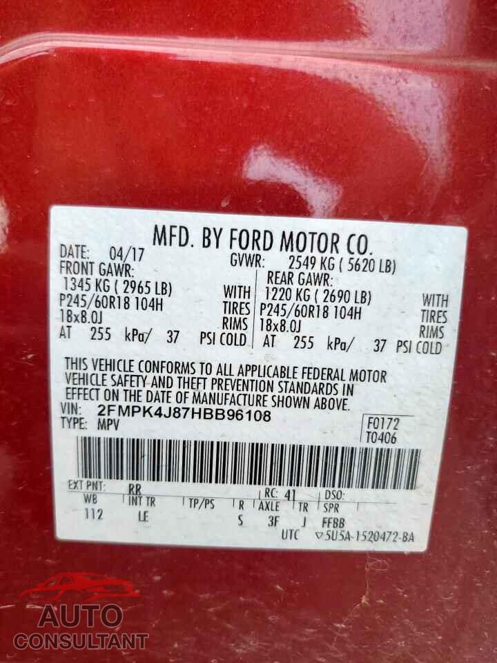 FORD EDGE 2017 - 2FMPK4J87HBB96108