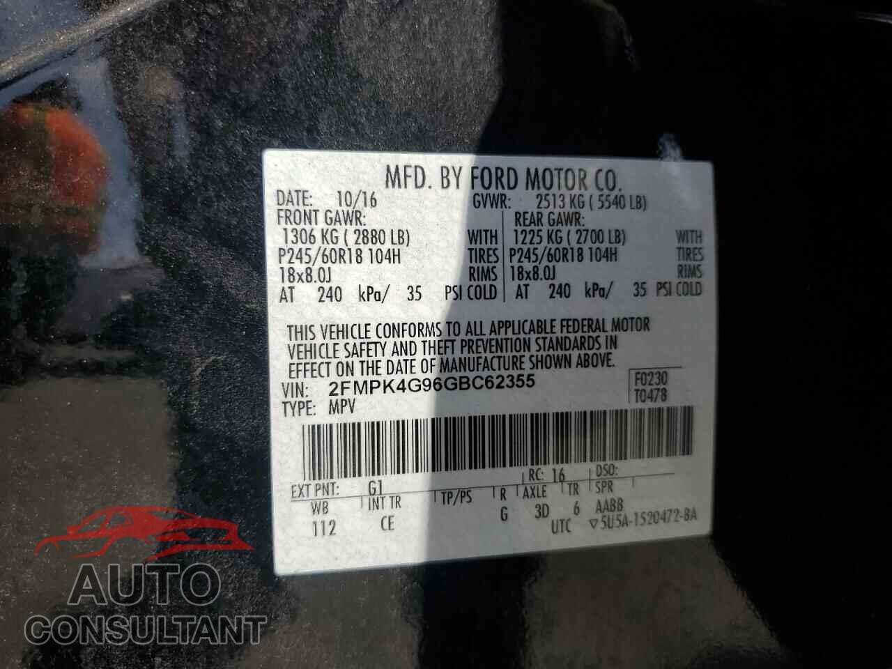 FORD EDGE 2016 - 2FMPK4G96GBC62355
