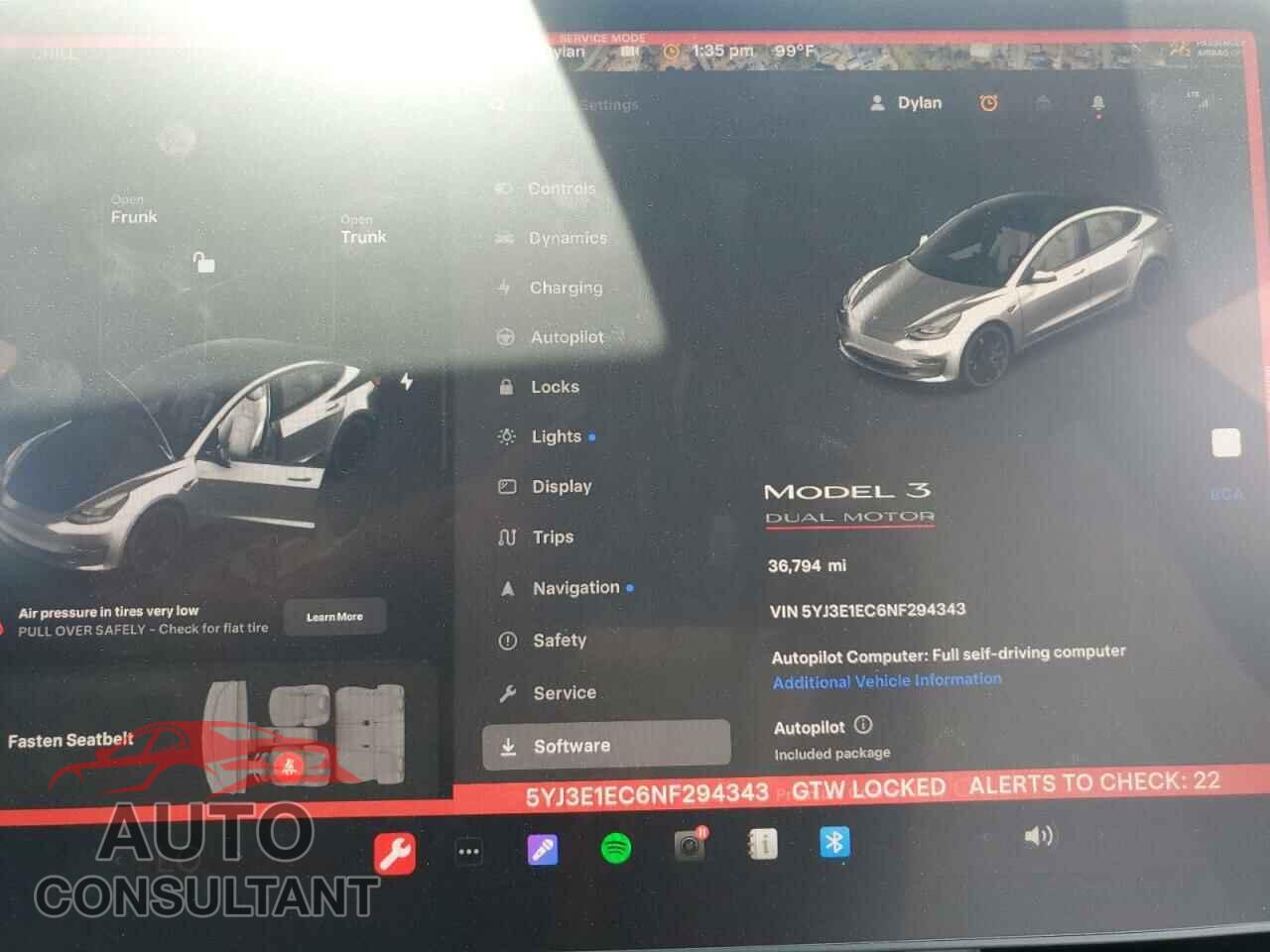 TESLA MODEL 3 2022 - 5YJ3E1EC6NF294343