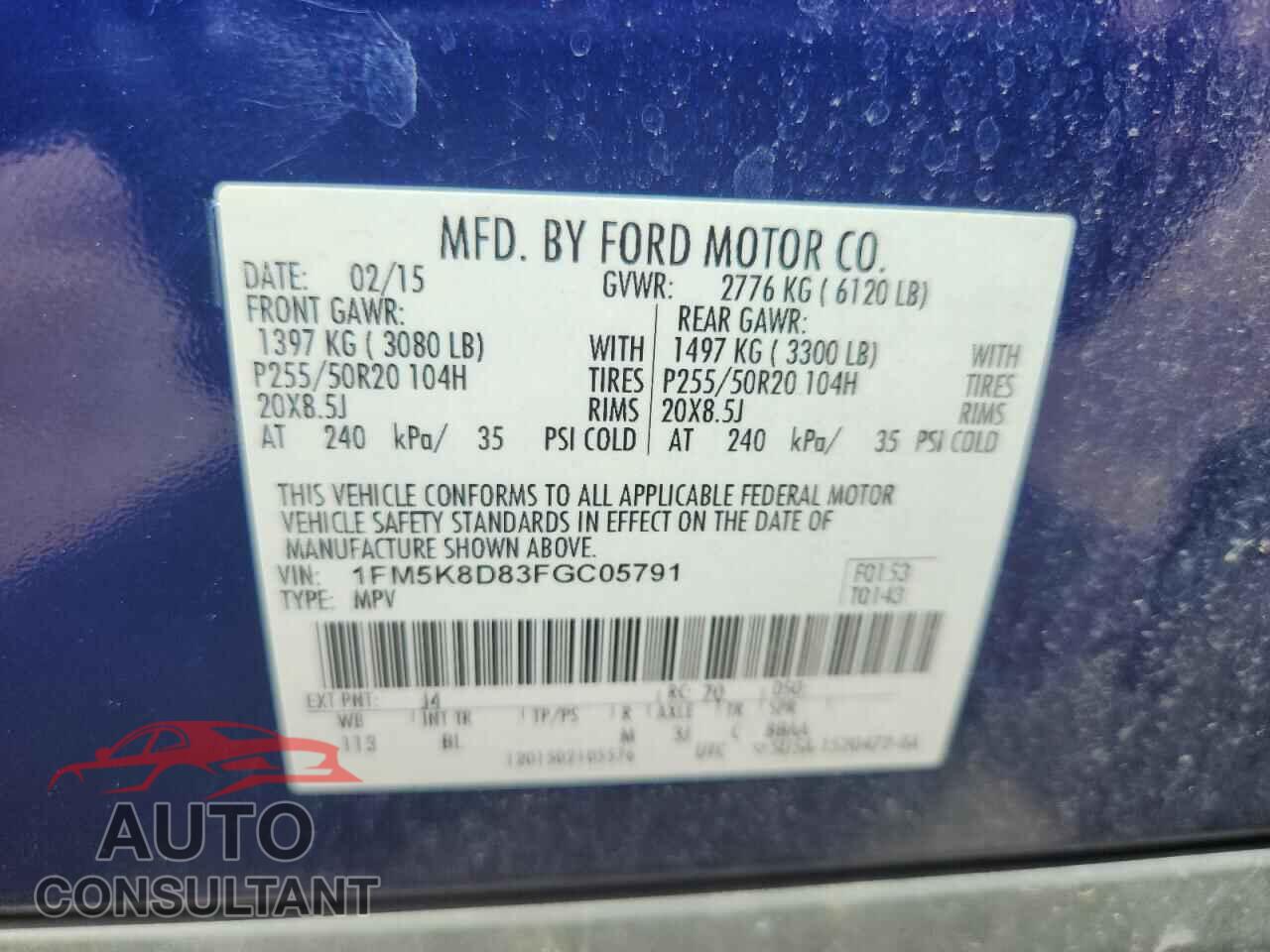 FORD EXPLORER 2015 - 1FM5K8D83FGC05791