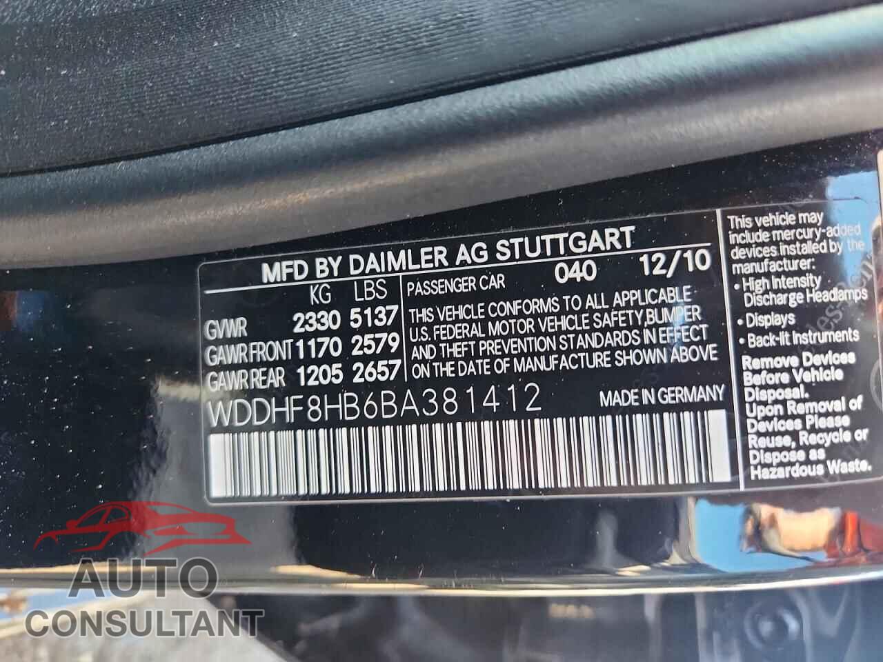 MERCEDES-BENZ E-CLASS 2011 - WDDHF8HB6BA381412