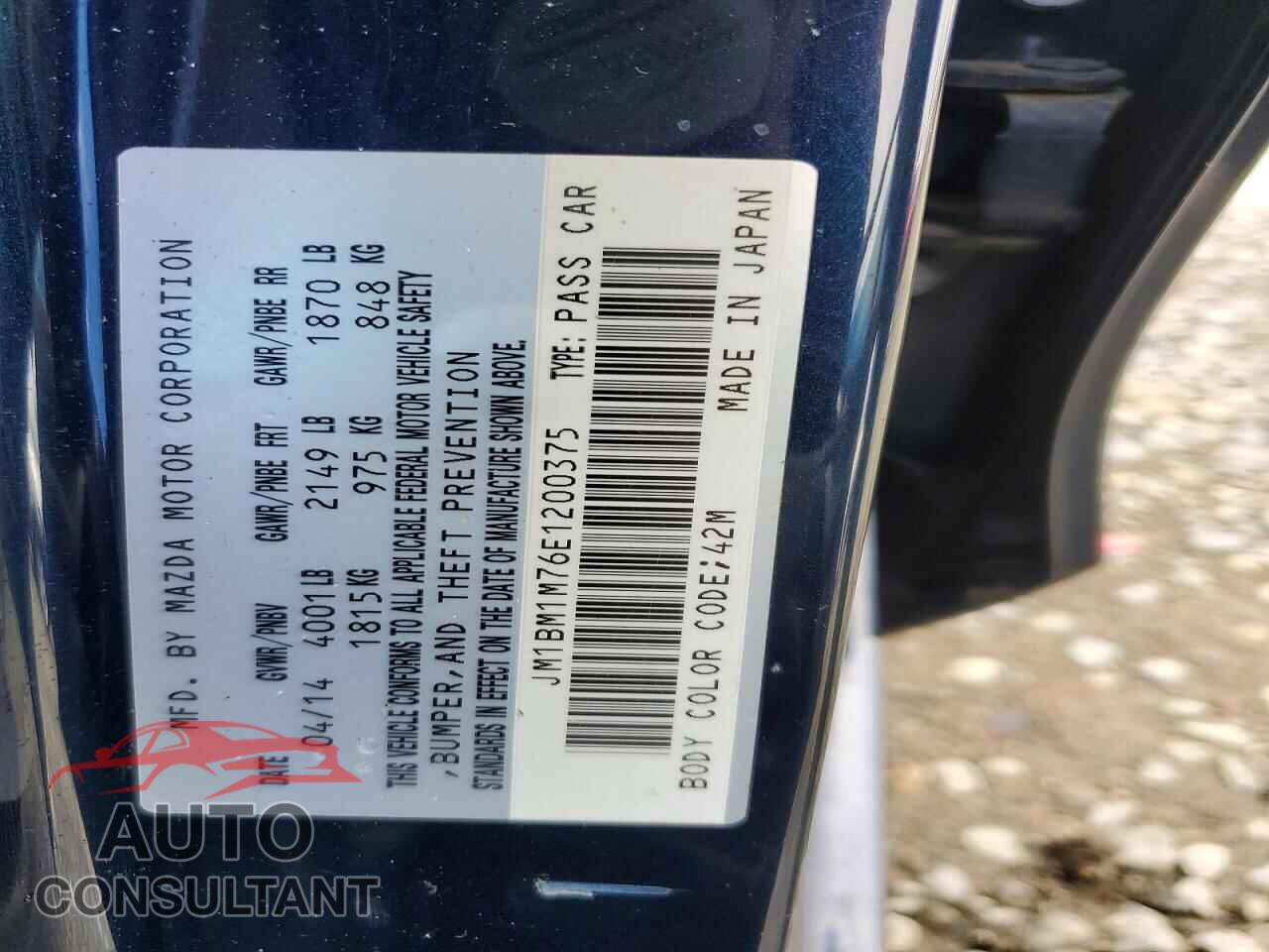 MAZDA 3 2014 - JM1BM1M76E1200375