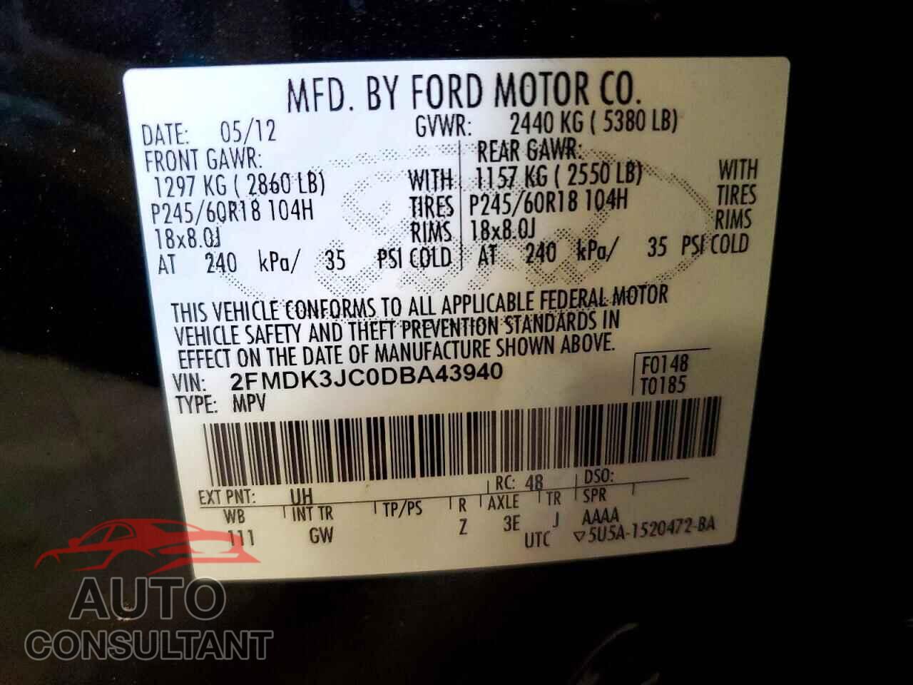 FORD EDGE 2013 - 2FMDK3JC0DBA43940