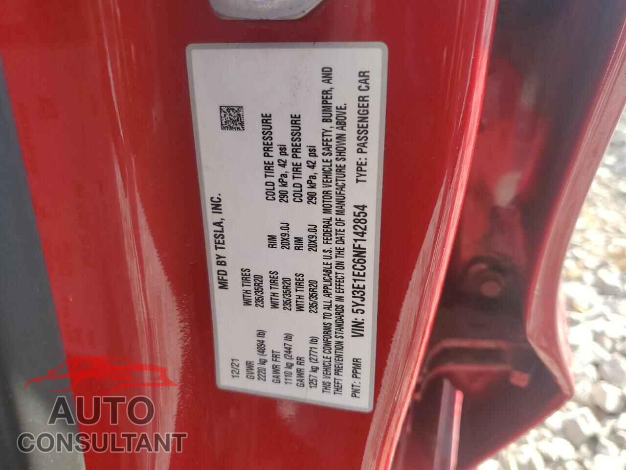 TESLA MODEL 3 2022 - 5YJ3E1EC6NF142854