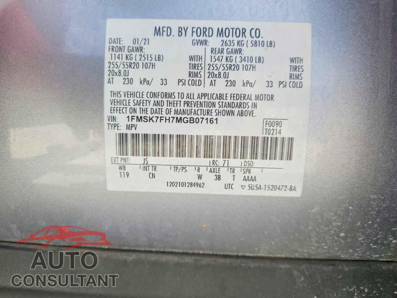 FORD EXPLORER 2021 - 1FMSK7FH7MGB07161