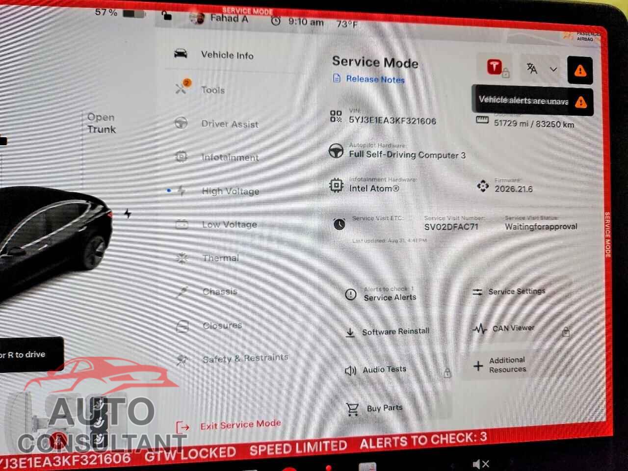 TESLA MODEL 3 2019 - 5YJ3E1EA3KF321606