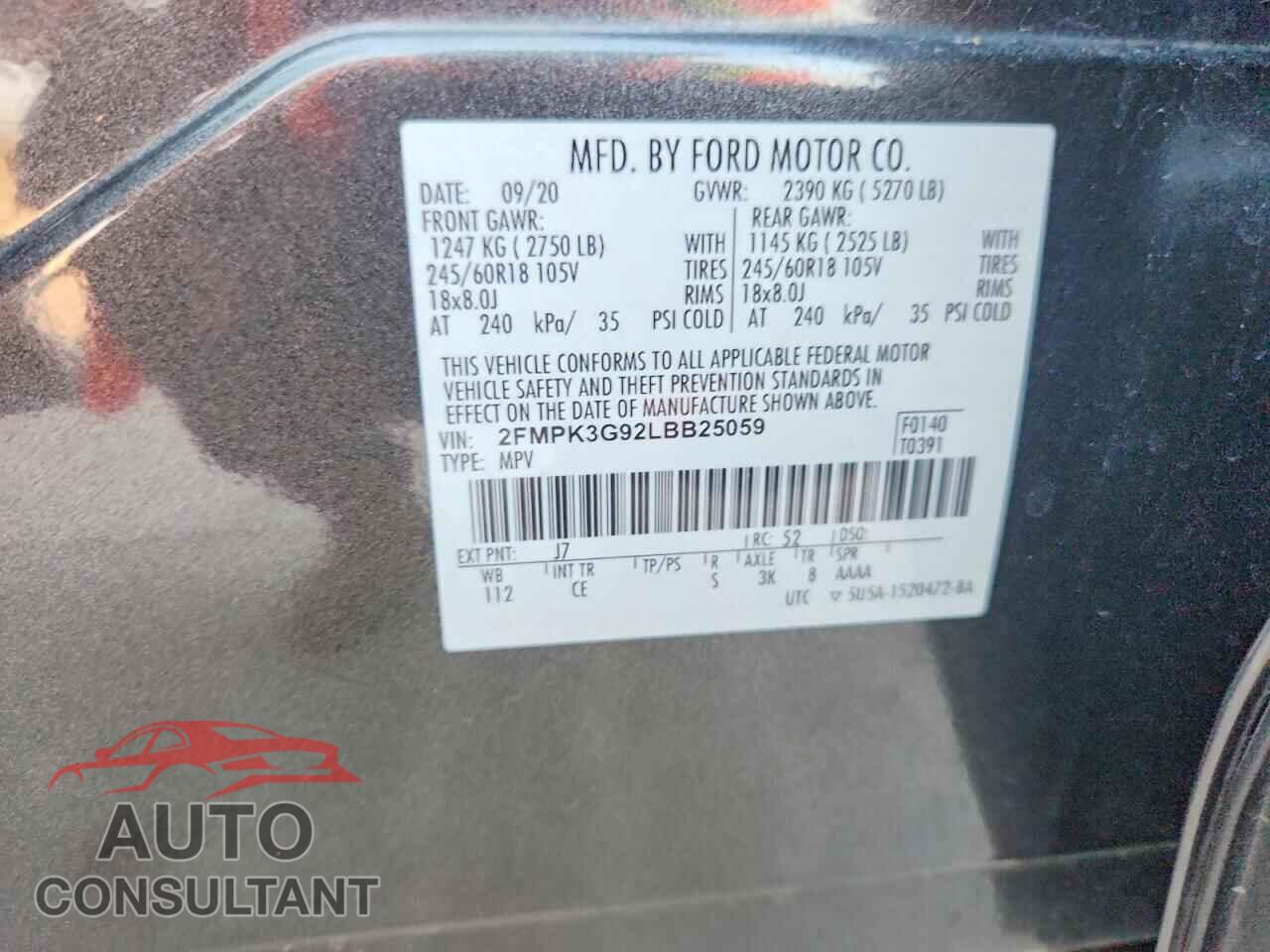 FORD EDGE 2020 - 2FMPK3G92LBB25059