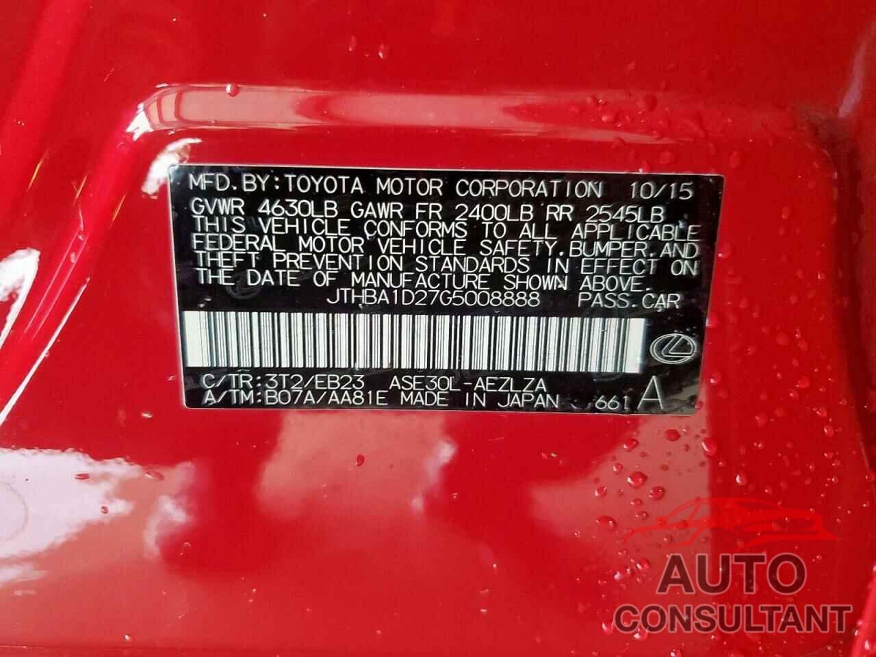 LEXUS IS 2016 - JTHBA1D27G5008888