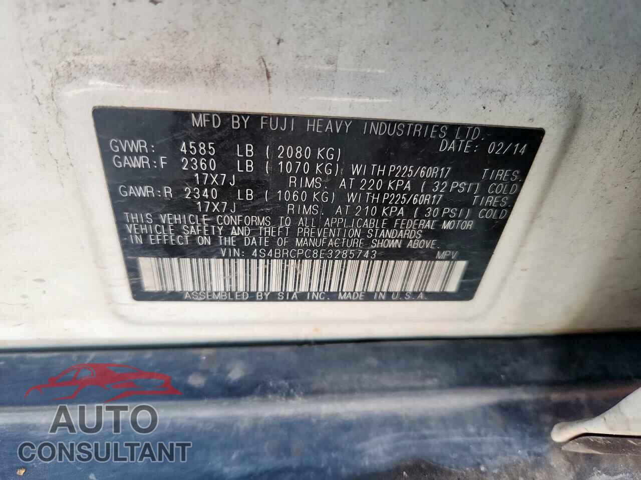 SUBARU OUTBACK 2014 - 4S4BRCPC8E3285743