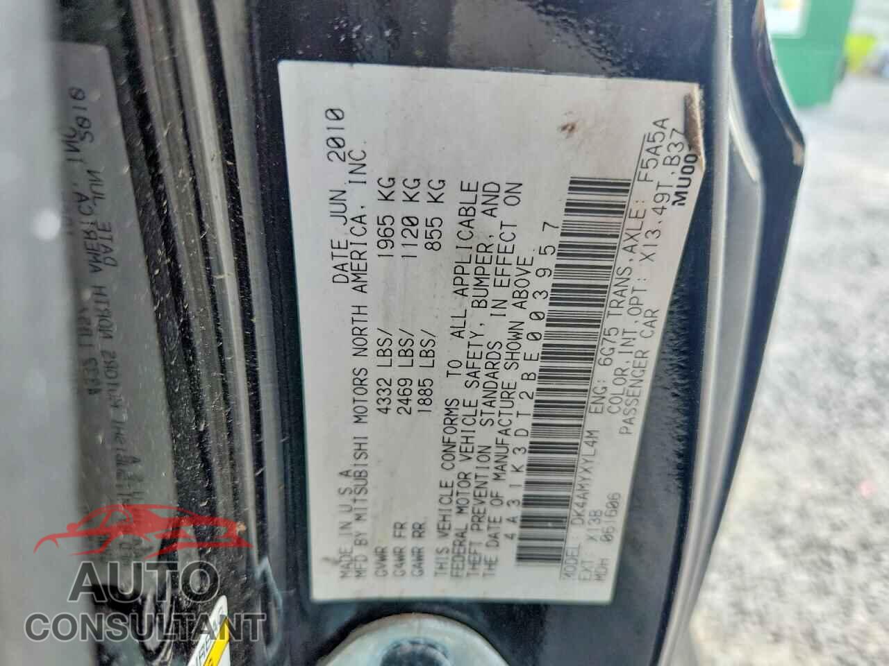 MITSUBISHI ECLIPSE 2011 - 4A31K3DT2BE003957