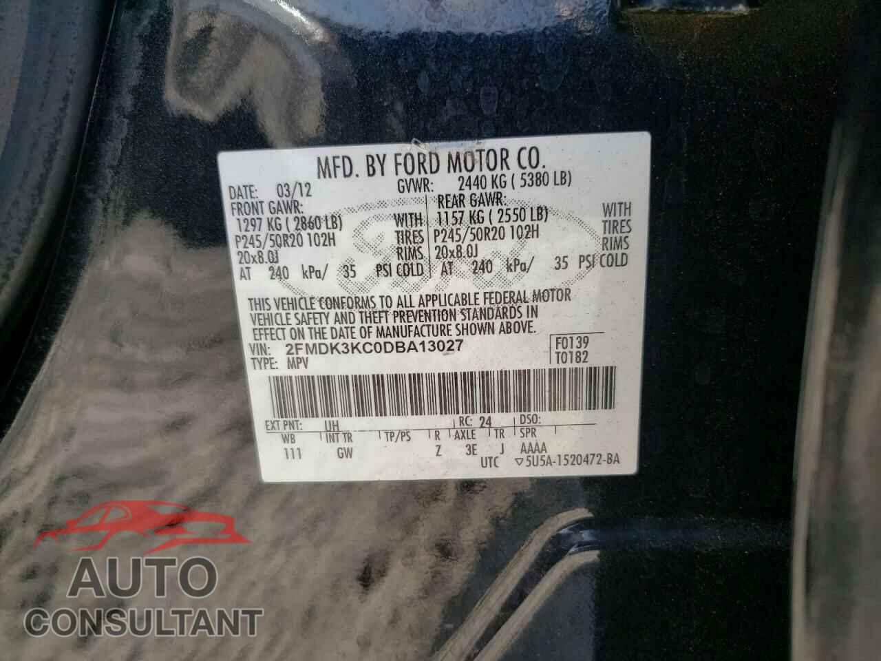 FORD EDGE 2013 - 2FMDK3KC0DBA13027