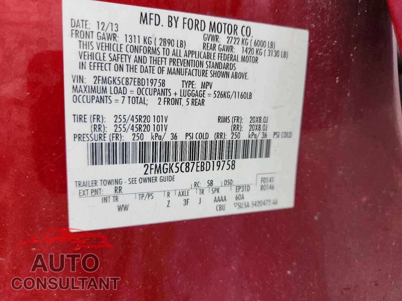 FORD FLEX 2014 - 2FMGK5C87EBD19758