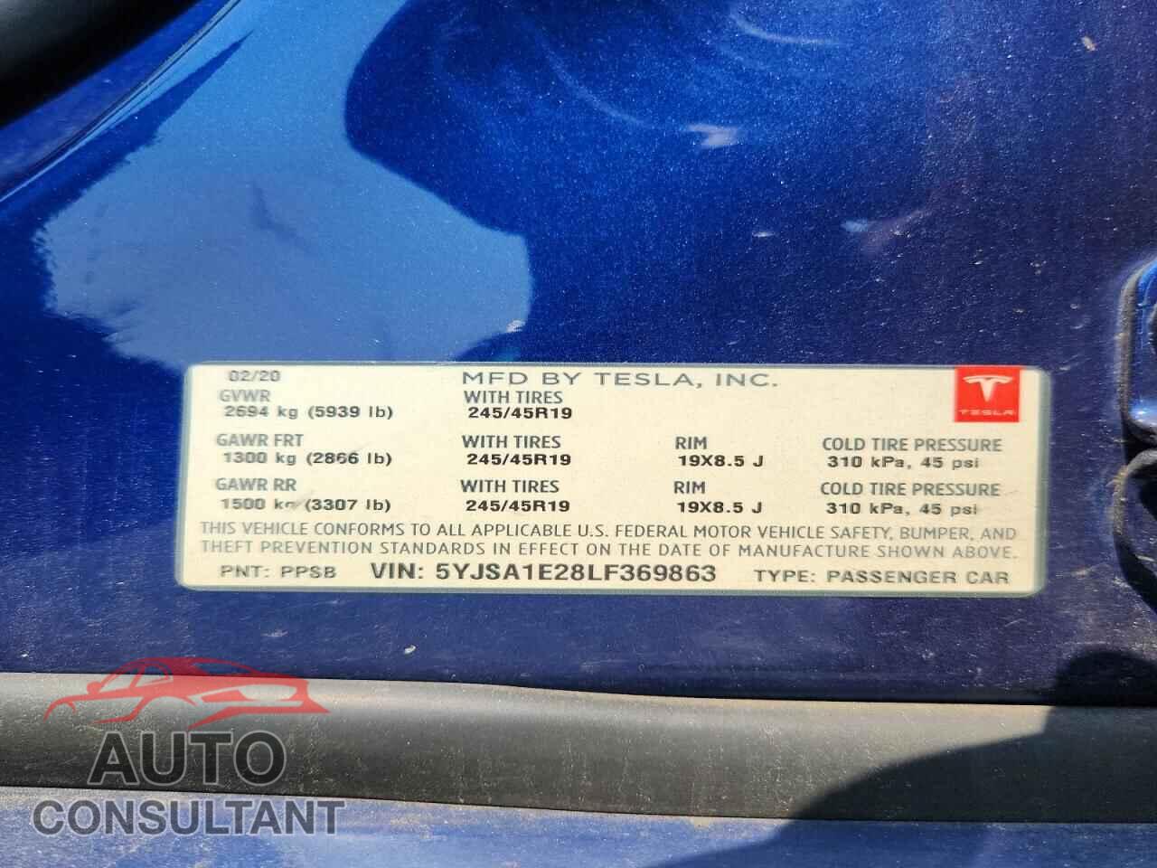 TESLA MODEL S 2020 - 5YJSA1E28LF369863