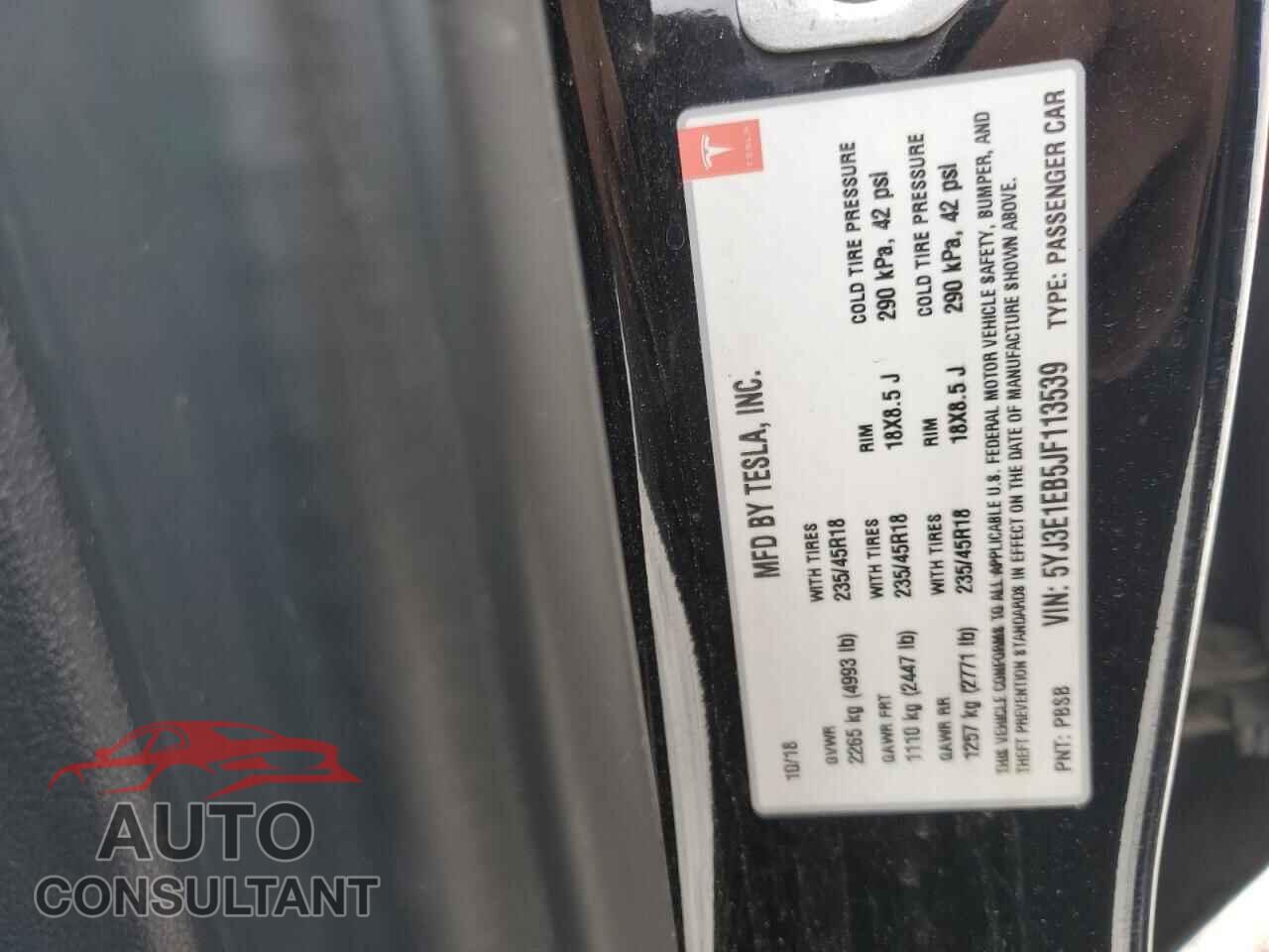 TESLA MODEL 3 2018 - 5YJ3E1EB5JF113539