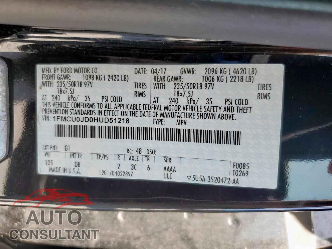 FORD ESCAPE 2017 - 1FMCU0JD0HUD51218