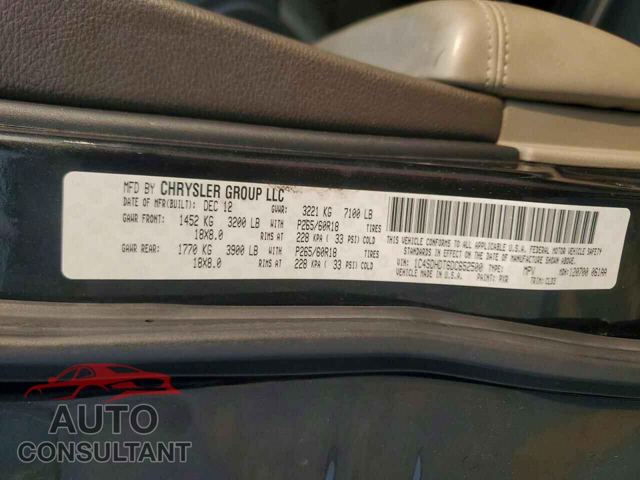 DODGE DURANGO 2013 - 1C4SDHDT6DC652500