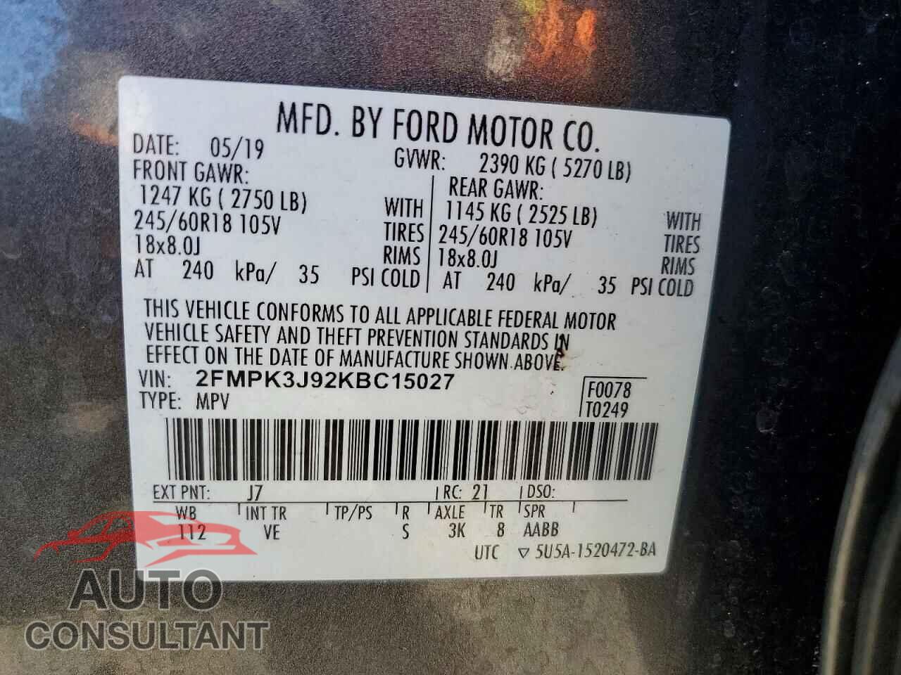FORD EDGE 2019 - 2FMPK3J92KBC15027
