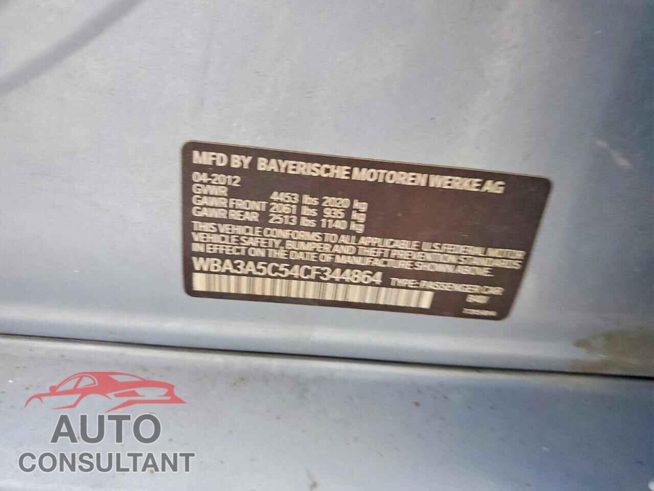 BMW 3 SERIES 2012 - WBA3A5C54CF344864