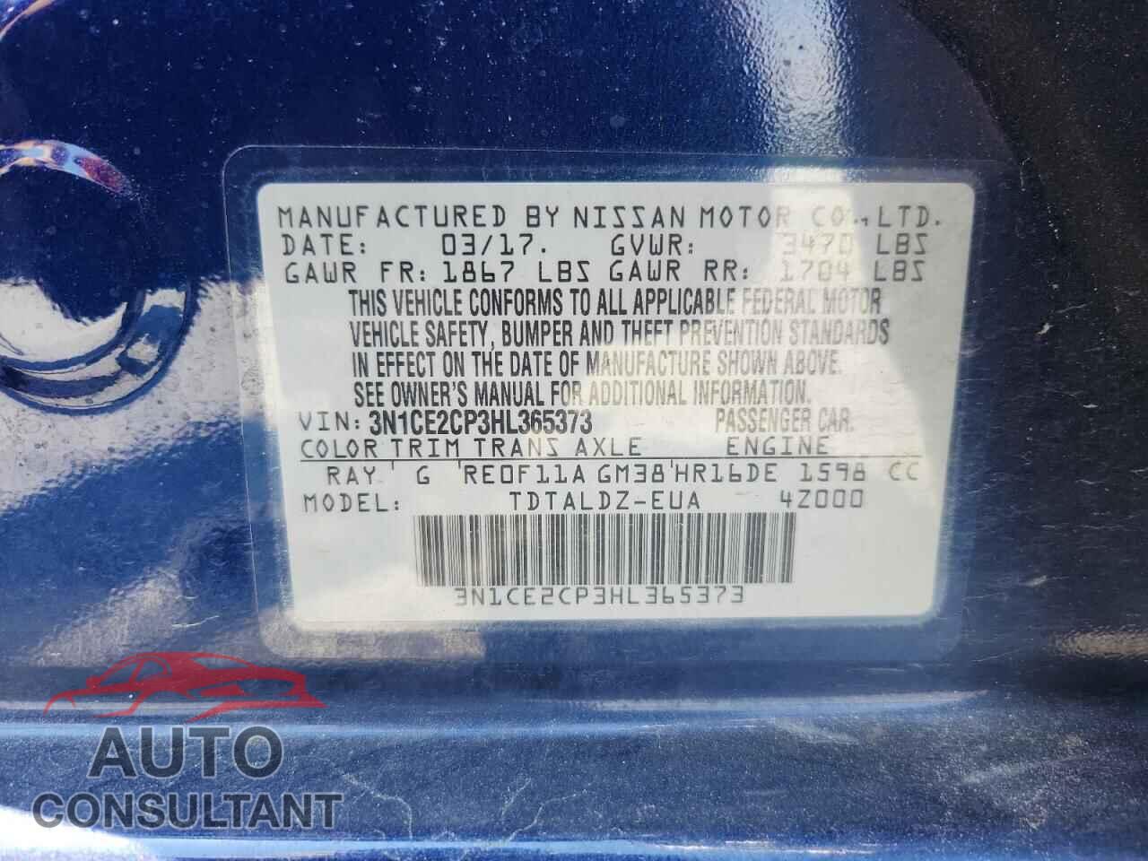 NISSAN VERSA 2017 - 3N1CE2CP3HL365373