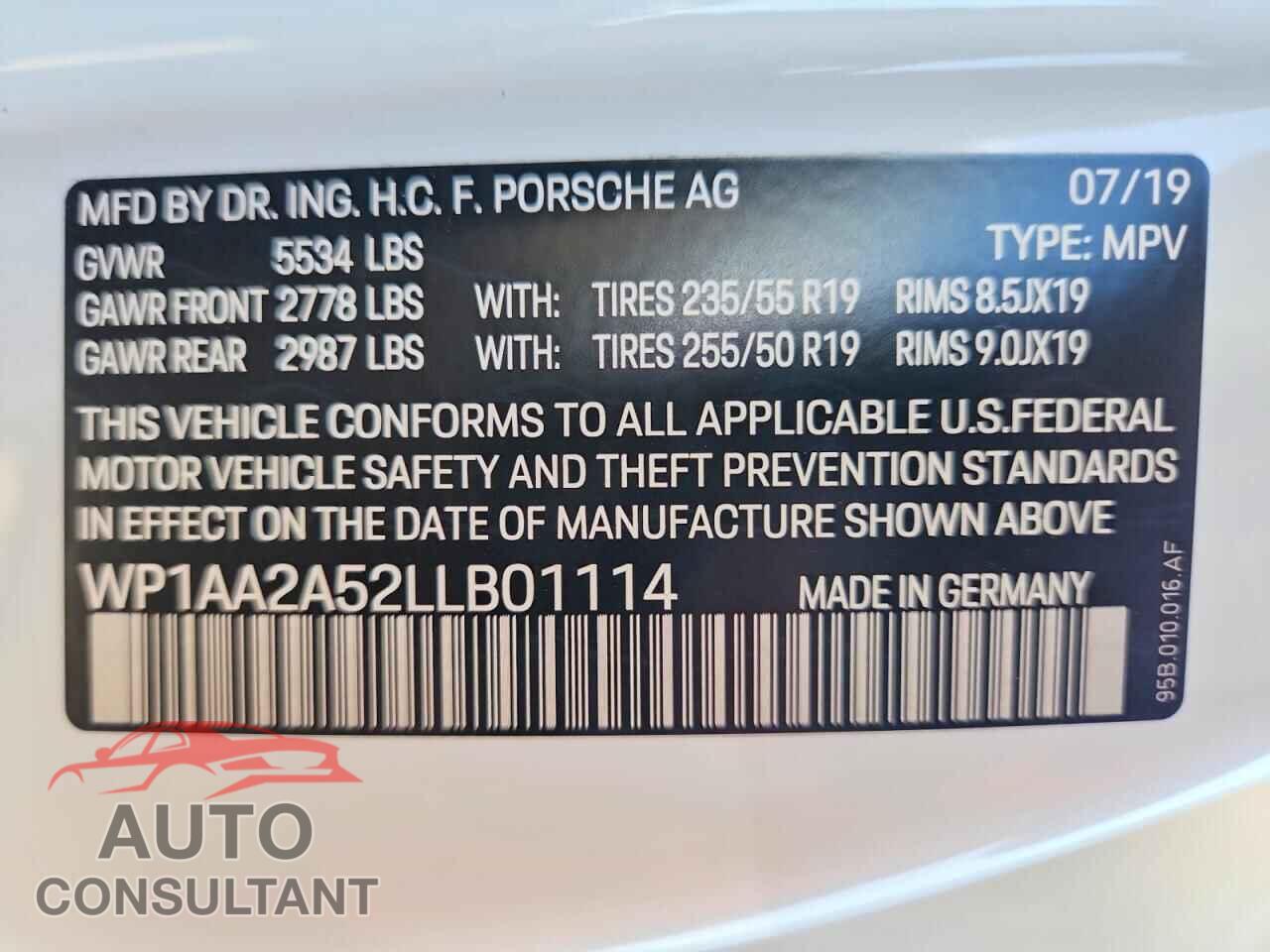 PORSCHE MACAN 2020 - WP1AA2A52LLB01114