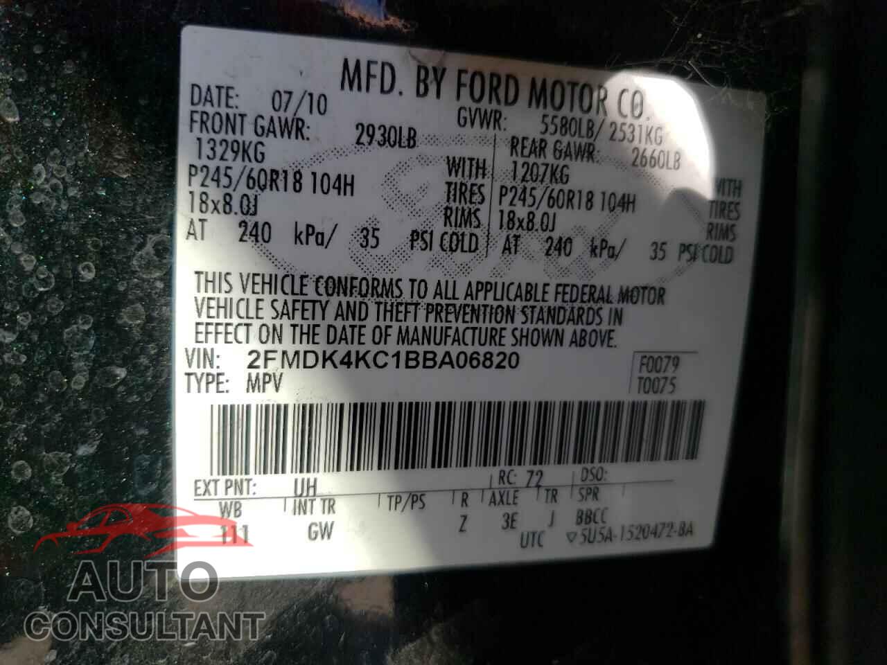 FORD EDGE 2011 - 2FMDK4KC1BBA06820