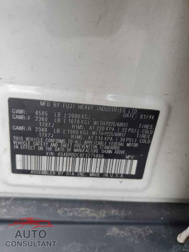 SUBARU OUTBACK 2014 - 4S4BRBDC8E3275860